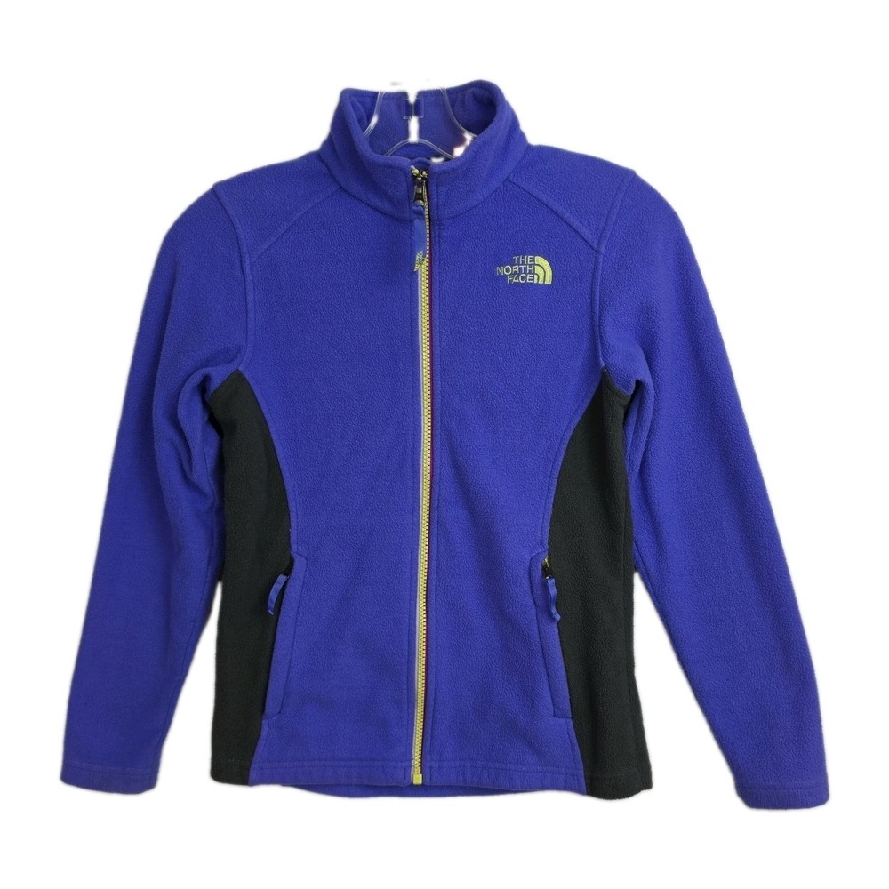 The North Face Full-Zip Fleece Sweatshirt Girls M (10/12) Purple w/ Gray Yellow